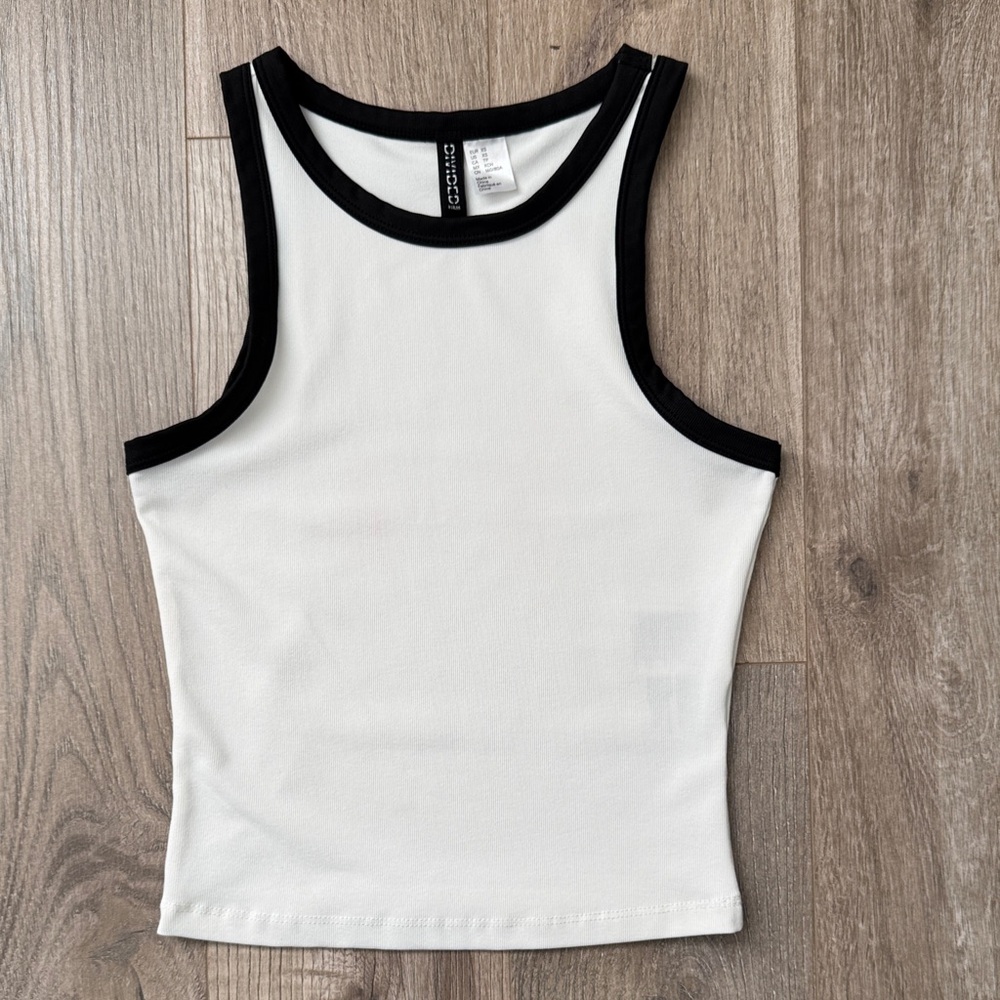 DIVIDED by H&M NEW White Rib Tank Top with Black Trim Size XS